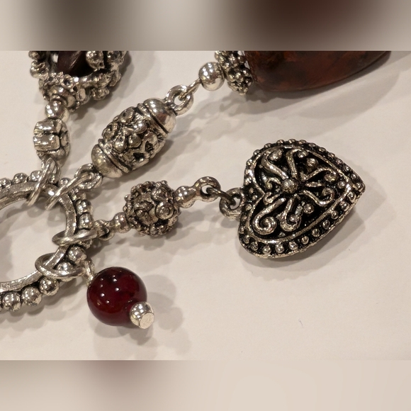 Vintage Necklace, Red Onyx Silver Plated Leather Fashion Jewelry - Picture 6 of 12